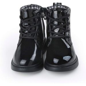 COPY - Girls Black Patent Combat Boots,NEW size 4, Side Zipper for Easy access
